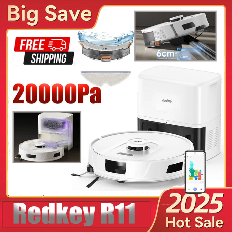 Robot aspirateur laveur Redkey R11 – 20000 Pa, LiDAR, auto-vidage, 3 en 1