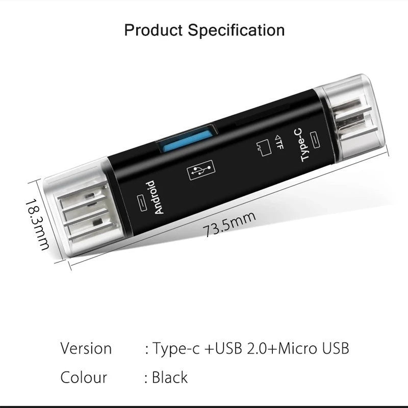 Lecteur carte mémoire 5 en 1 – USB, Type-C, Micro-USB, SD, TF, OTG