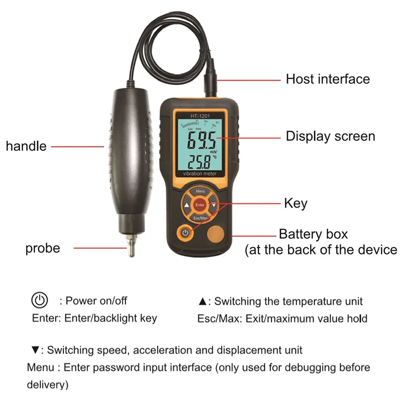 Vibromètre numérique HT-1201 – testeur de vibrations portable haute précision