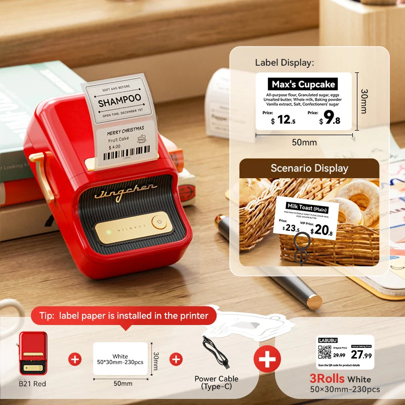 Imprimante d'étiquettes thermique NiiMbot B21 – Bluetooth sans encre, batterie 1500 mAh