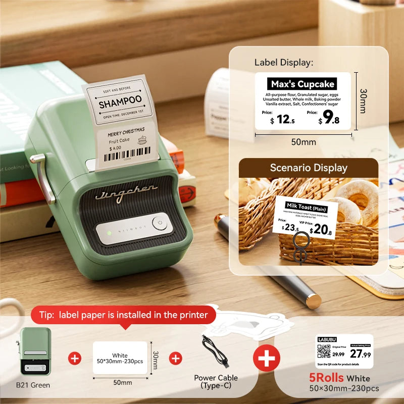 Imprimante d'étiquettes thermique NiiMbot B21 – Bluetooth sans encre, batterie 1500 mAh