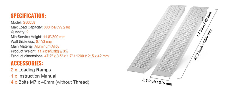 Rampes de chargement aluminium SucceBuy – 880/6000/10000 lbs, antidérapantes, lot de 2