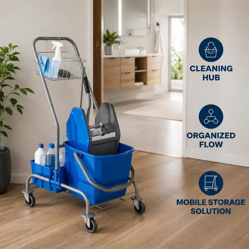 Chariot de nettoyage professionnel 25 L – 4 roues, extracteur, panier de rangement
