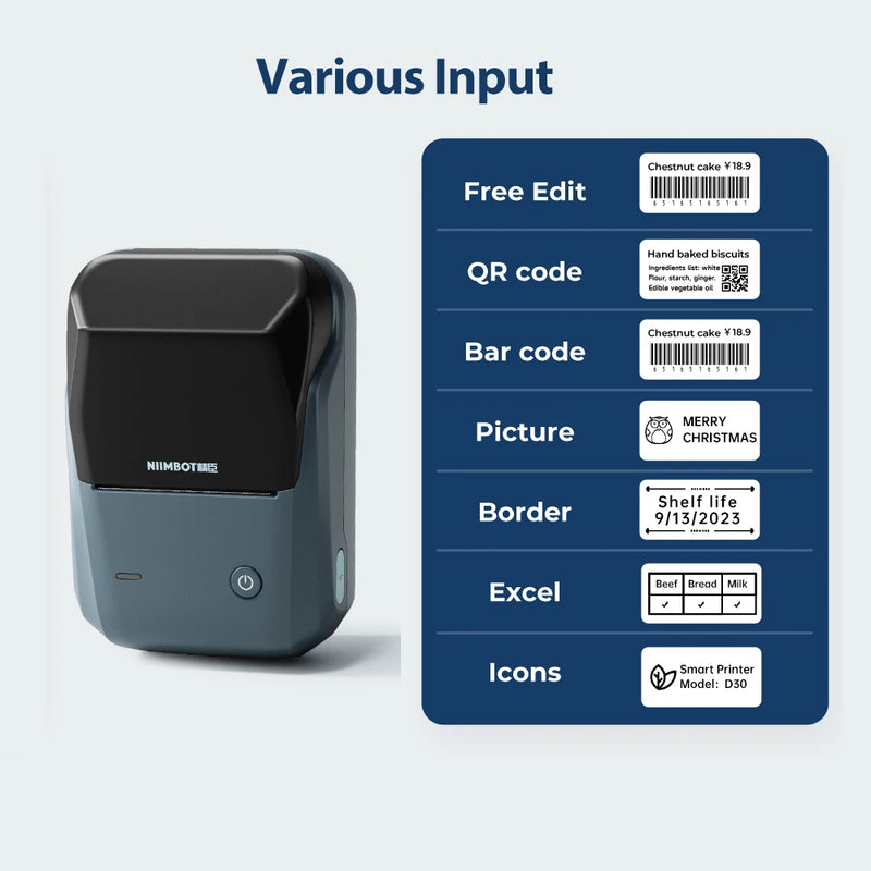 Étiqueteuse thermique NiiMbot B1 – Bluetooth sans fil, 203 DPI, portable