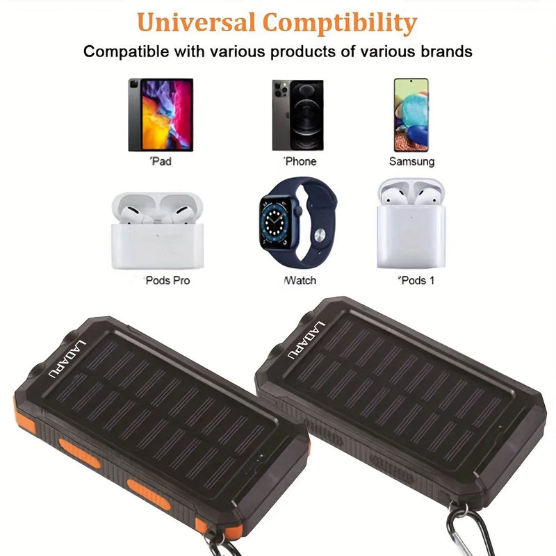 Batterie externe solaire 80000 mAh – power bank étanche, lampe LED, USB