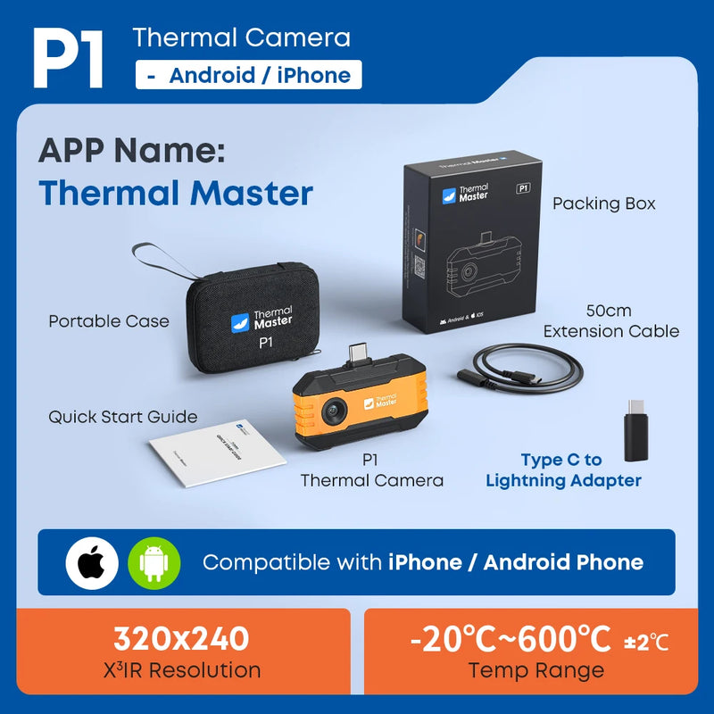 Caméra thermique Thermal Master P1 – iPhone & Android, 320x240, 600°C
