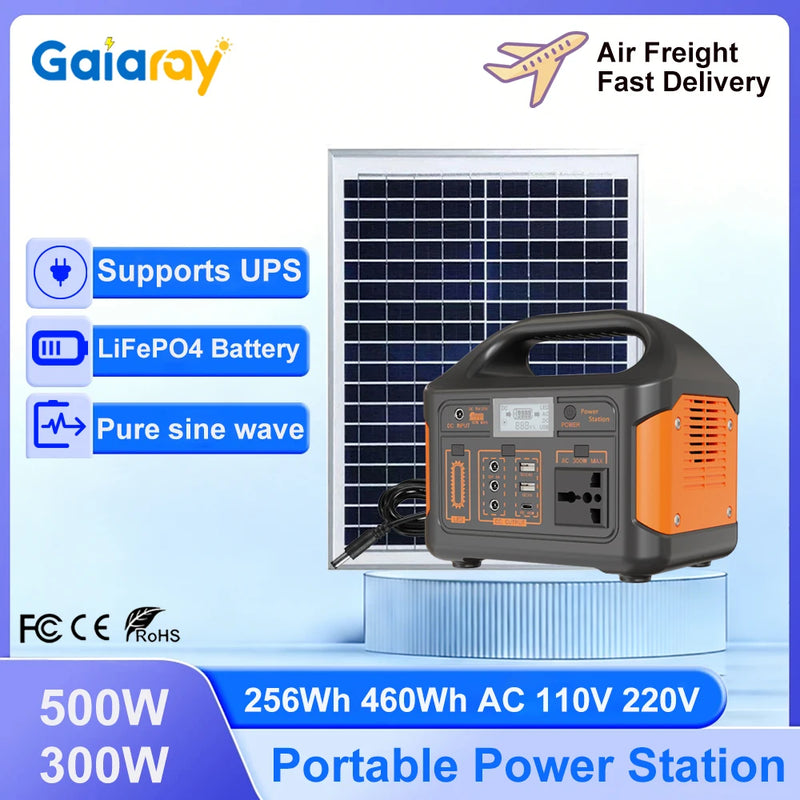 Station électrique solaire GaiaRay 300/500W – LiFePO4, onde pure, camping