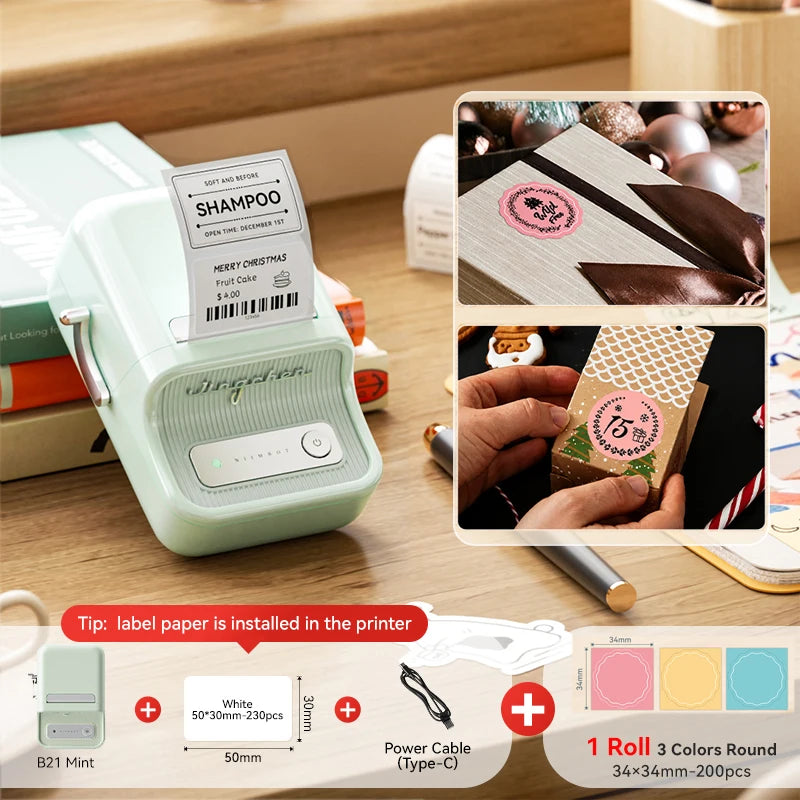 Imprimante d'étiquettes thermique NiiMbot B21 – Bluetooth sans encre, batterie 1500 mAh