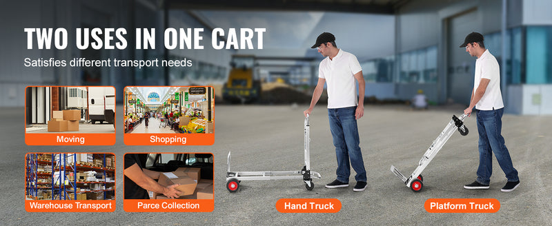 Chariot à main pliant 2-en-1 SucceBuy – 400 lbs, aluminium, 4 roues pivotantes