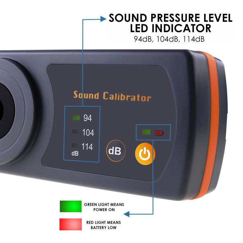 Calibrateur sonomètre 94/104/114 dB – étalonnage micro 1/2 pouce, compact
