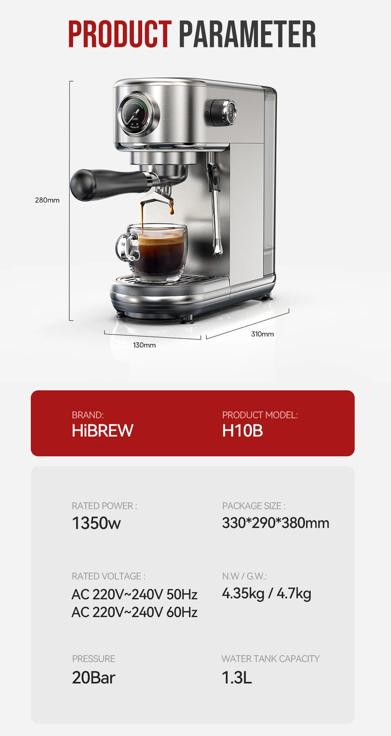 Machine à café expresso HiBREW H10B – 20 bar, semi-auto, chaud & froid