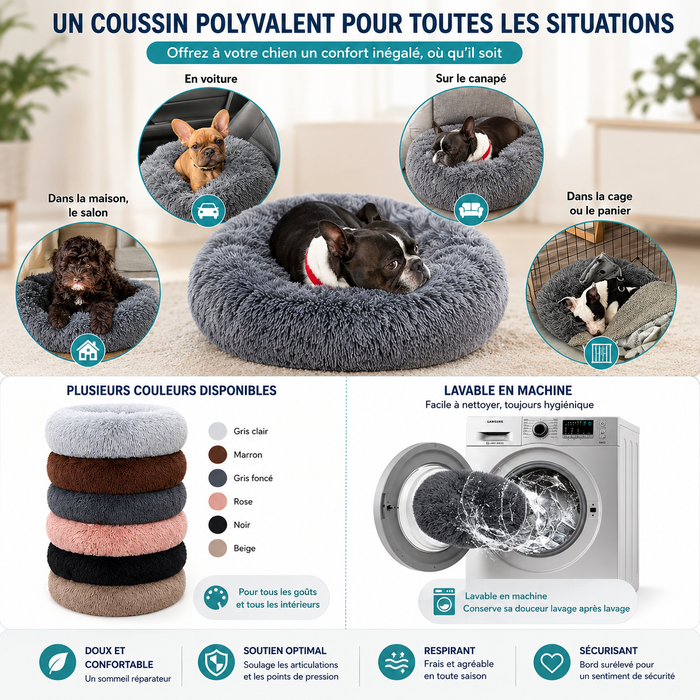 Lit rond en peluche pour chien & chat – panier anti-anxiété moelleux, lavable, 40 cm