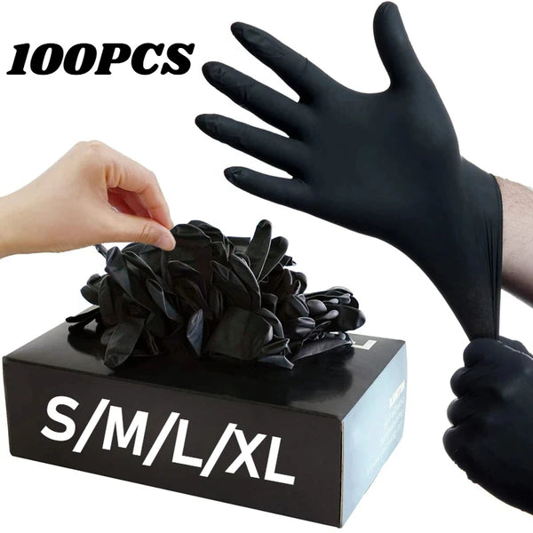 Gants jetables nitrile noir – sans latex, texturés, lot de 10 à 100