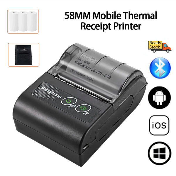 Mini-imprimante thermique portable Bluetooth 58 mm – reçus, sans encre, batterie 10h