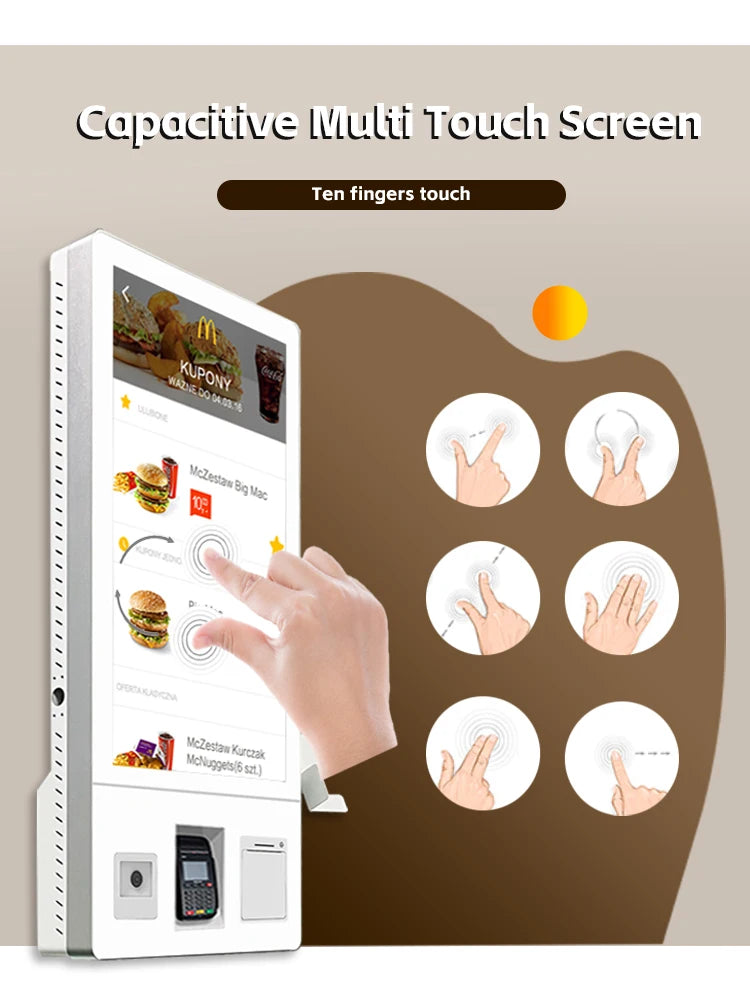 Kiosque de commande tactile 24/27/32" – borne POS restauration rapide