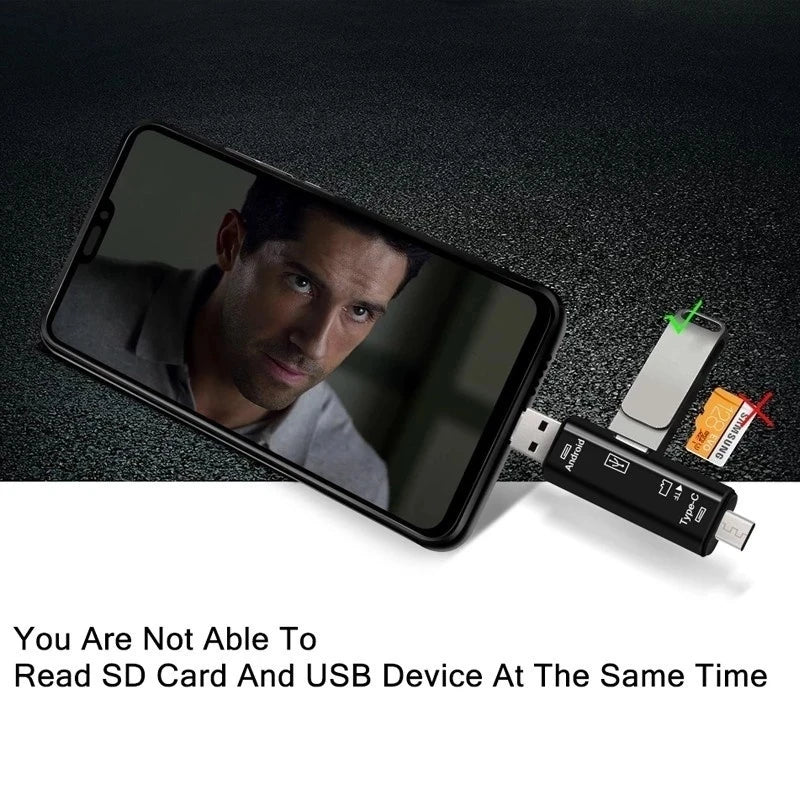 Lecteur carte mémoire 5 en 1 – USB, Type-C, Micro-USB, SD, TF, OTG