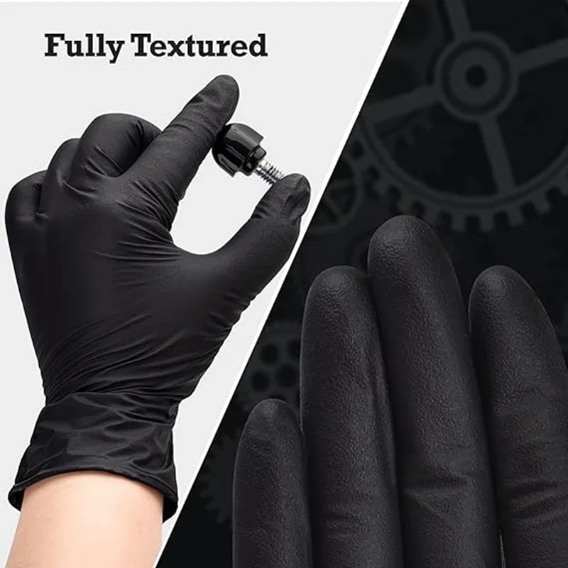 Gants jetables nitrile noir – sans latex, texturés, lot de 10 à 100