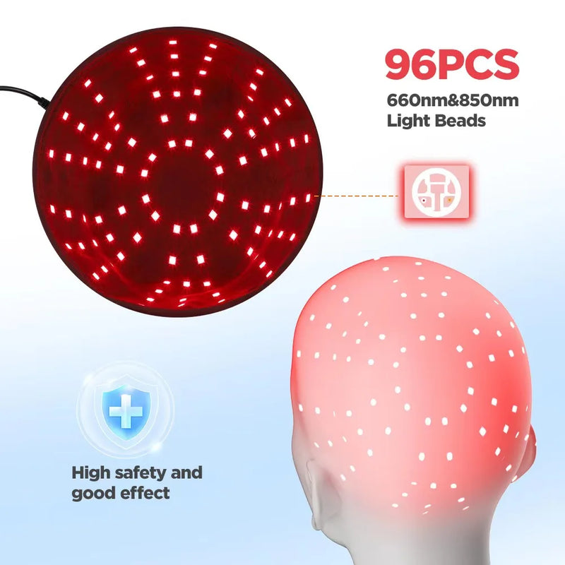 Casque LED croissance capillaire – 96 diodes, 660nm & 850nm, repousse cheveux