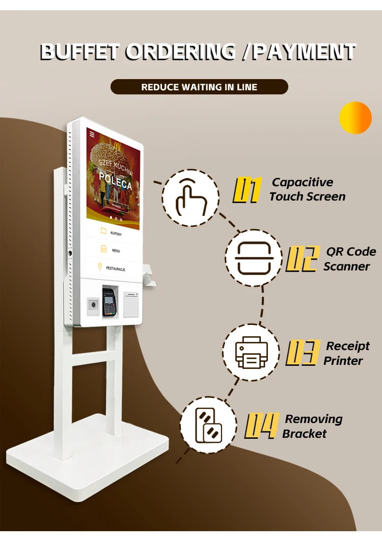 Kiosque de commande tactile 24/27/32" – borne POS restauration rapide