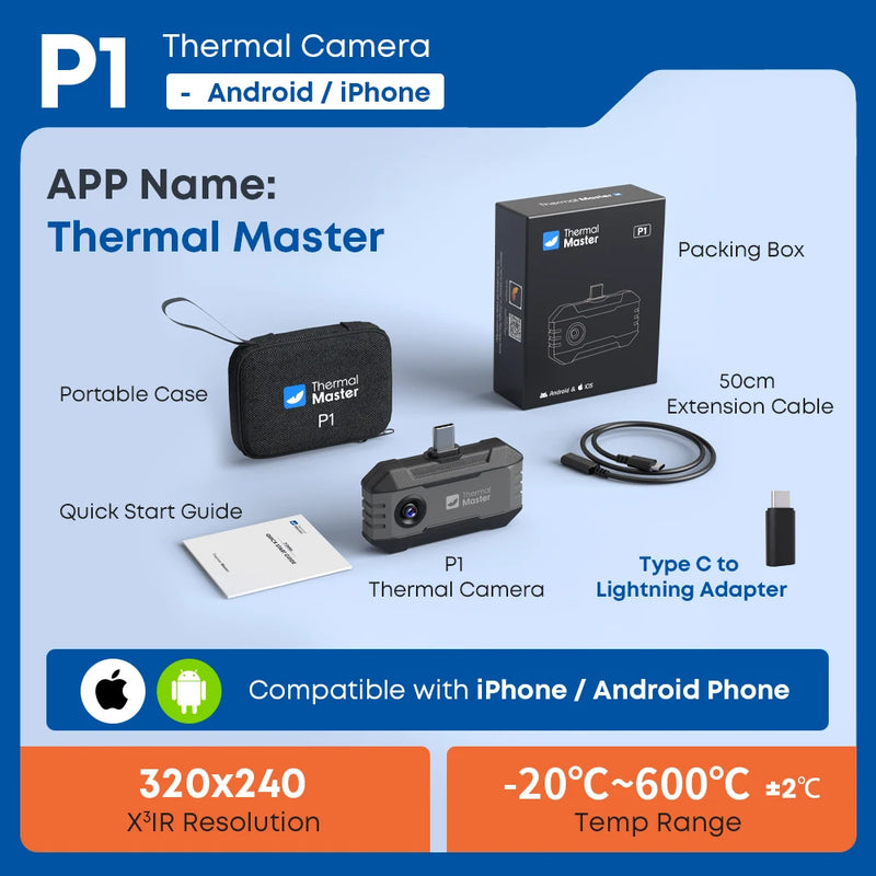 Caméra thermique Thermal Master P1 – iPhone & Android, 320x240, 600°C