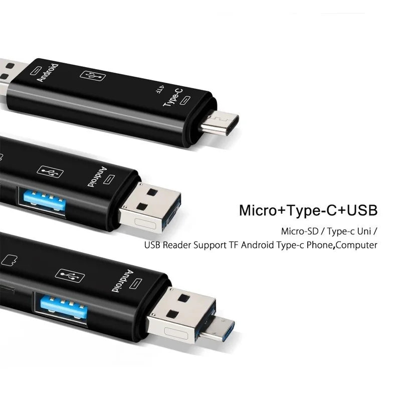 Lecteur carte mémoire 5 en 1 – USB, Type-C, Micro-USB, SD, TF, OTG