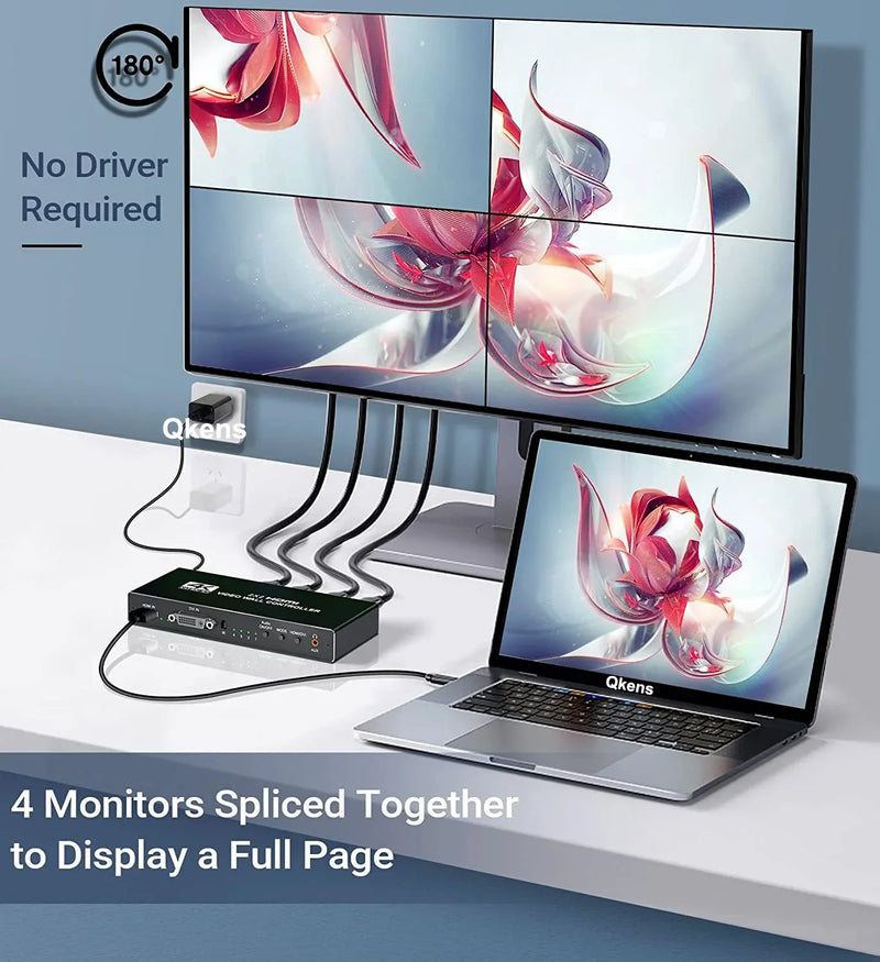 Contrôleur mur d'images 2x2 4K HDMI DVI – processeur multi-écrans 1x2 1x4 3x1