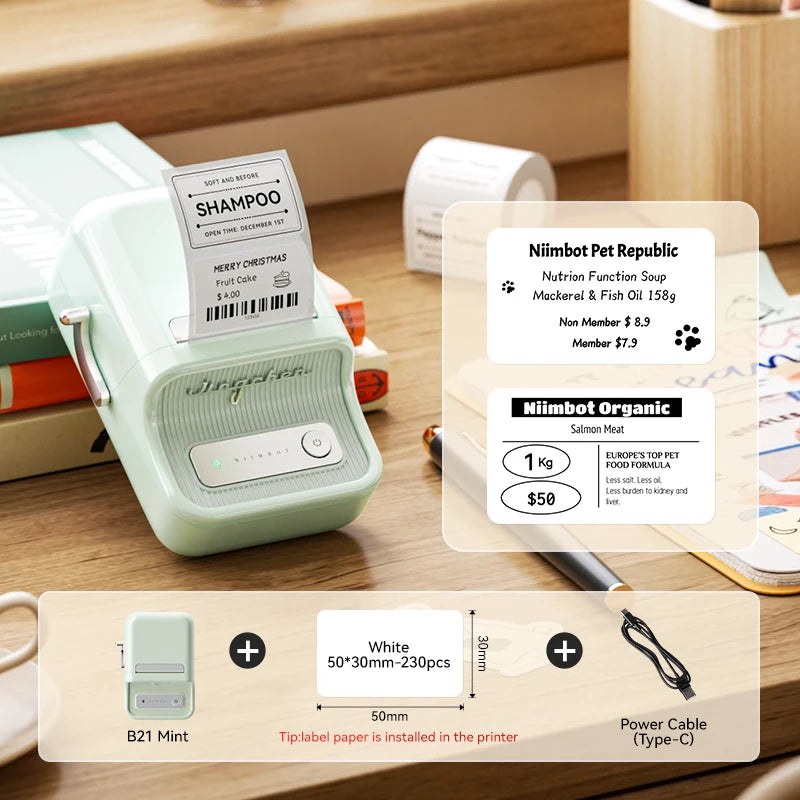 Imprimante d'étiquettes thermique NiiMbot B21 – Bluetooth sans encre, batterie 1500 mAh
