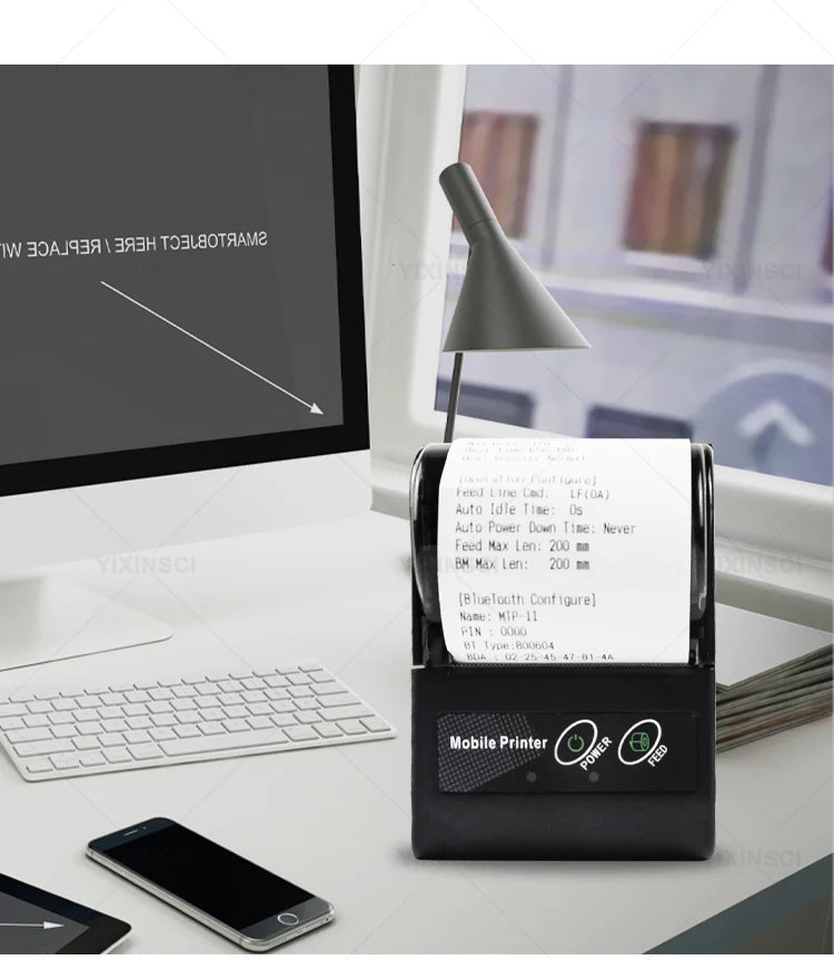 Mini-imprimante thermique portable Bluetooth 58 mm – reçus, sans encre, batterie 10h