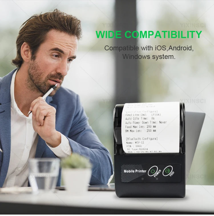 Mini-imprimante thermique portable Bluetooth 58 mm – reçus, sans encre, batterie 10h