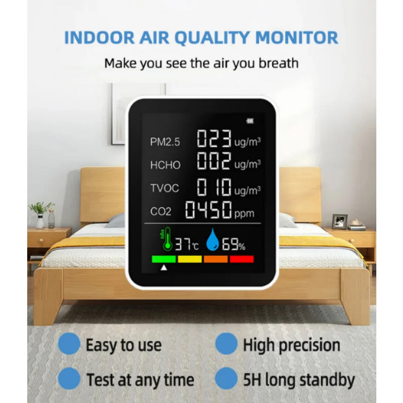 Détecteur de gaz et qualité de l'air CO2 – Multi-paramètres, écran LCD, WiFi