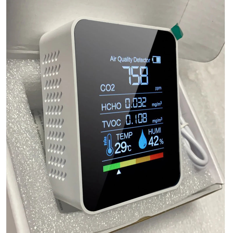 Détecteur de gaz et qualité de l'air CO2 – Multi-paramètres, écran LCD, WiFi