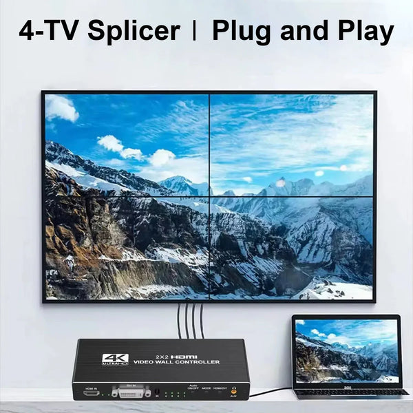 Contrôleur mur d'images 2x2 4K HDMI DVI – processeur multi-écrans 1x2 1x4 3x1