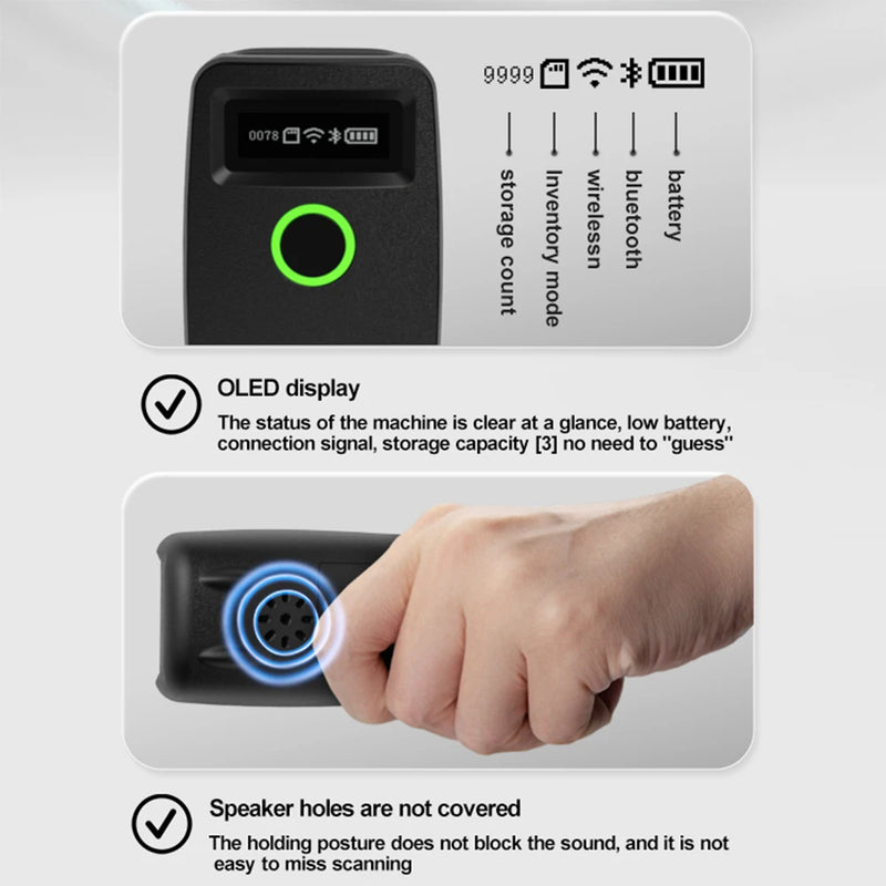 Scanner de codes-barres 2D Bluetooth SYCREADER TD-W7 – 1D/2D/QR, sans fil, stockage