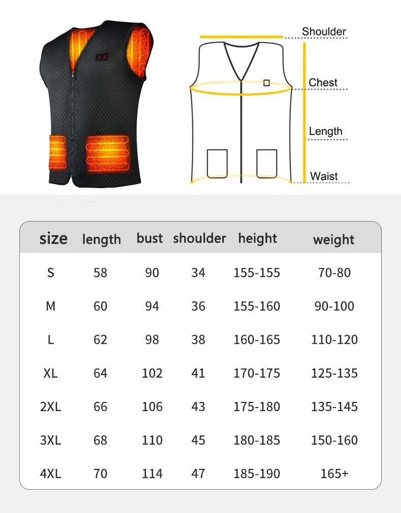 Gilet chauffant USB graphène – veste chauffante unisexe, camping, hiver