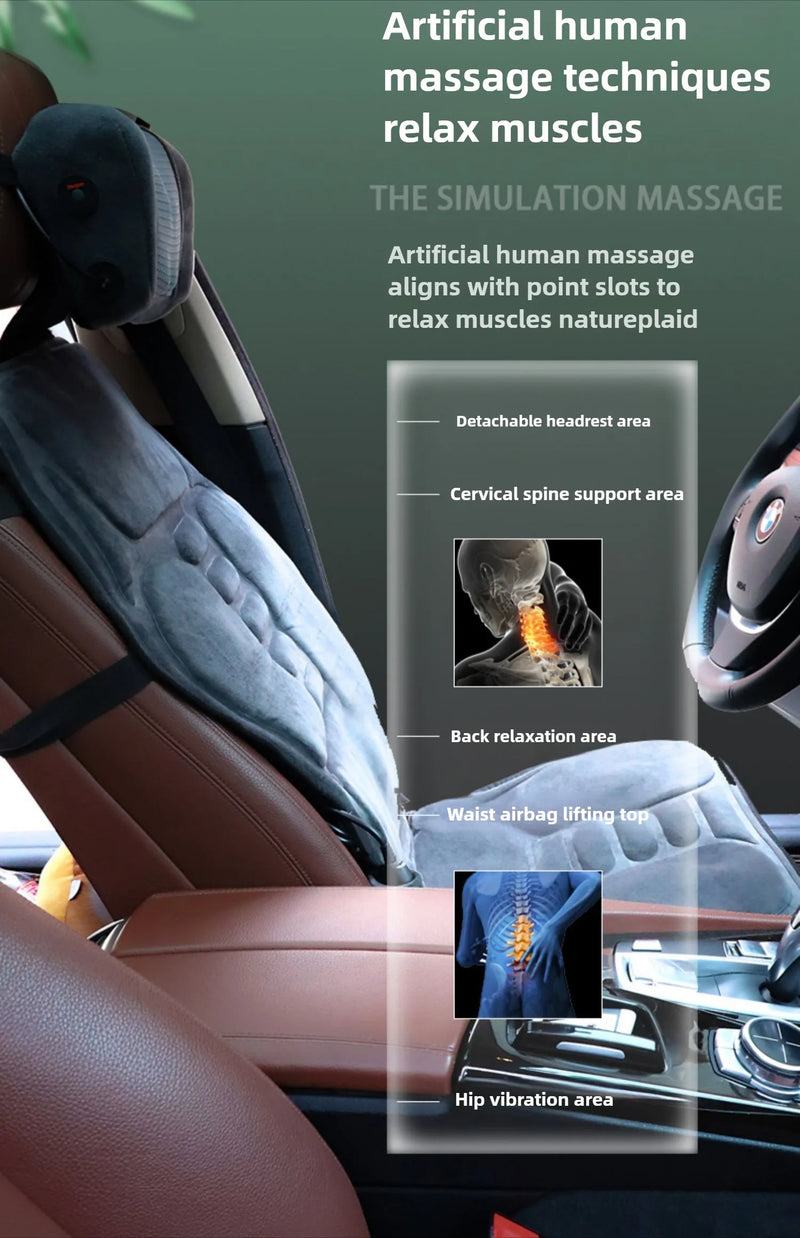 Coussin de massage chauffant – airbag lombaire réglable, bureau, voiture