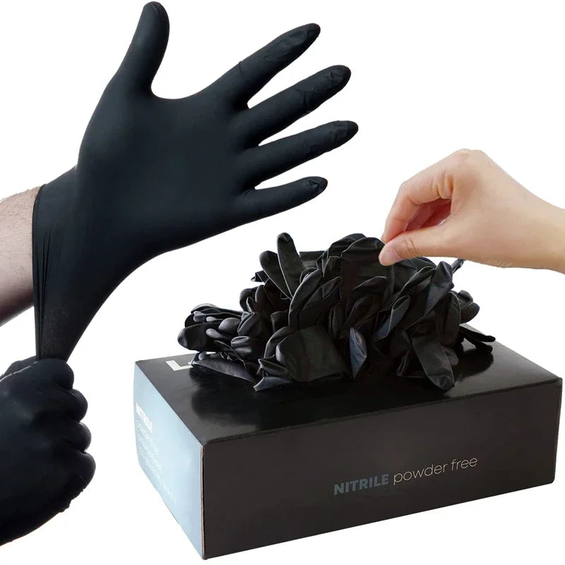 Gants jetables nitrile noir – sans latex, texturés, lot de 10 à 100