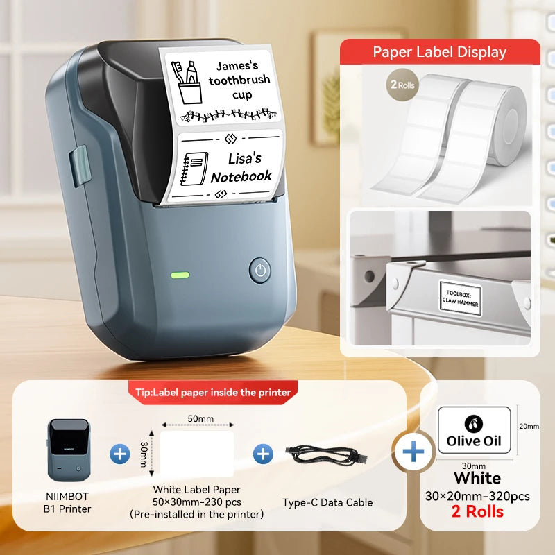 Étiqueteuse thermique NiiMbot B1 – Bluetooth sans fil, 203 DPI, portable