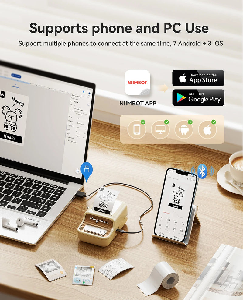 Imprimante d'étiquettes thermique NiiMbot B21 – Bluetooth sans encre, batterie 1500 mAh