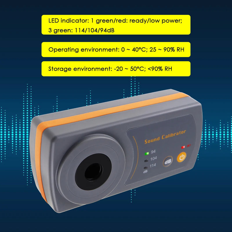 Calibrateur sonomètre 94/104/114 dB – étalonnage micro 1/2 pouce, compact
