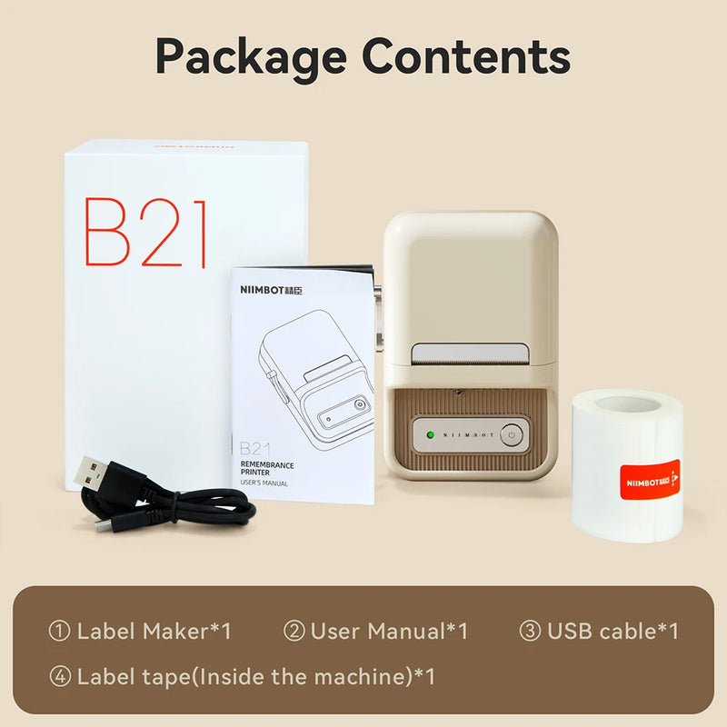 Imprimante d'étiquettes thermique NiiMbot B21 – Bluetooth sans encre, batterie 1500 mAh