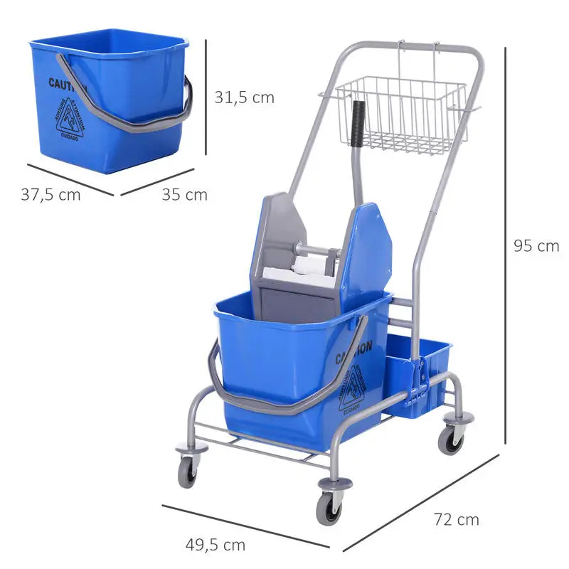 Chariot de nettoyage professionnel 25 L – 4 roues, extracteur, panier de rangement