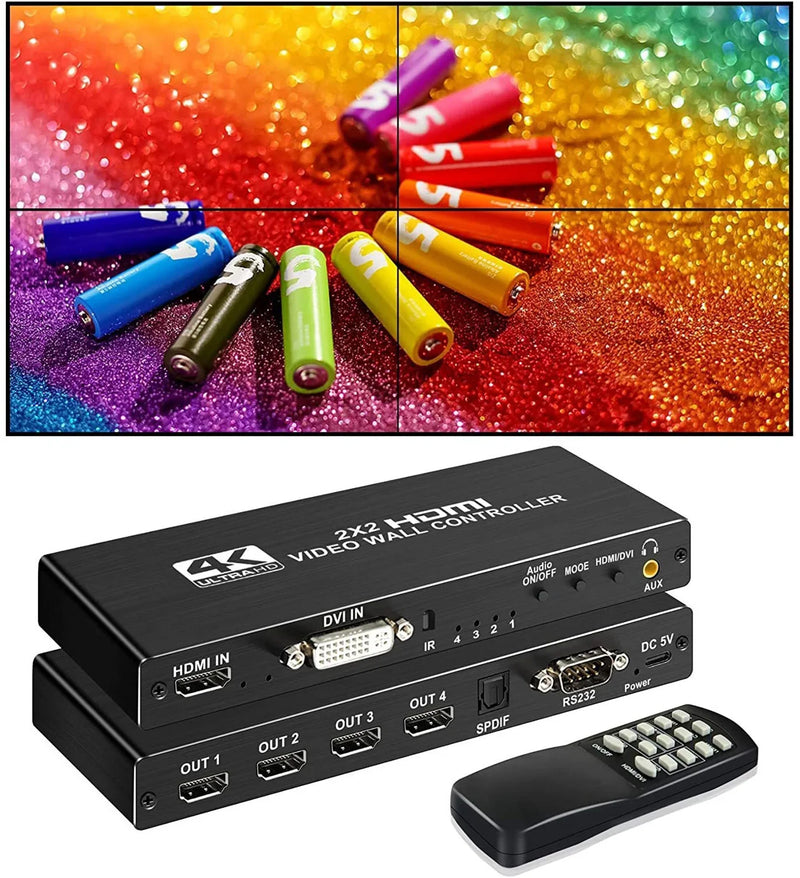 Contrôleur mur d'images 2x2 4K HDMI DVI – processeur multi-écrans 1x2 1x4 3x1