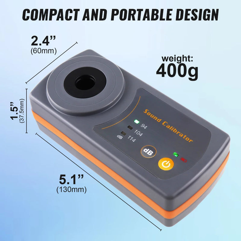 Calibrateur sonomètre 94/104/114 dB – étalonnage micro 1/2 pouce, compact