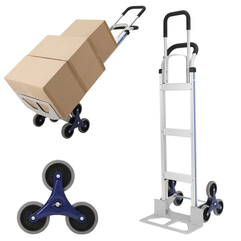 Diable monte-escaliers HiMISS en aluminium – 250 kg, convertible, roues triangulaires