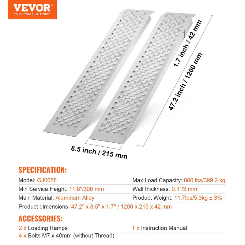 Rampes de chargement aluminium SucceBuy – 880/6000/10000 lbs, antidérapantes, lot de 2