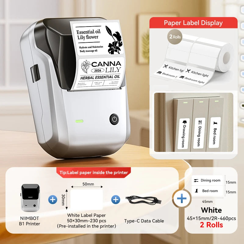 Étiqueteuse thermique NiiMbot B1 – Bluetooth sans fil, 203 DPI, portable