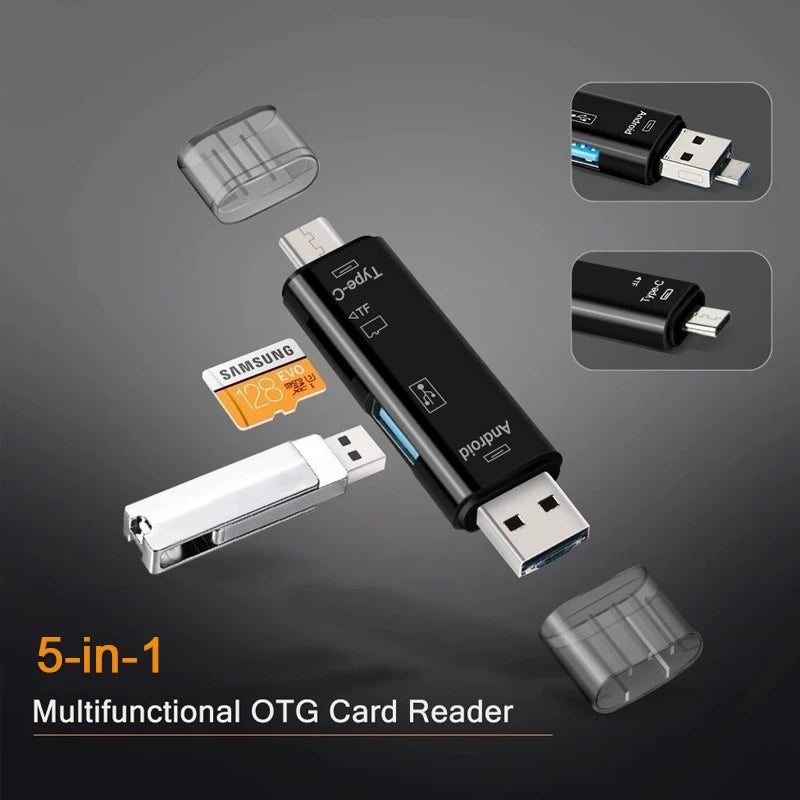 Lecteur carte mémoire 5 en 1 – USB, Type-C, Micro-USB, SD, TF, OTG