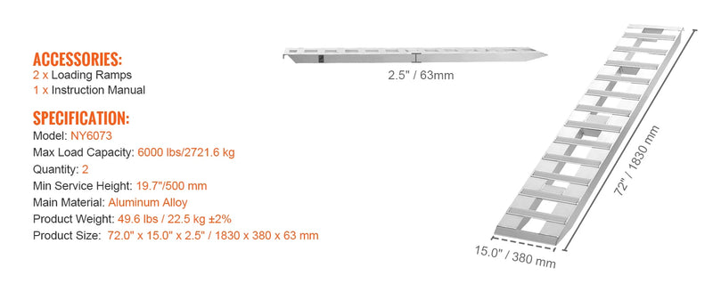Rampes de chargement aluminium SucceBuy – 880/6000/10000 lbs, antidérapantes, lot de 2