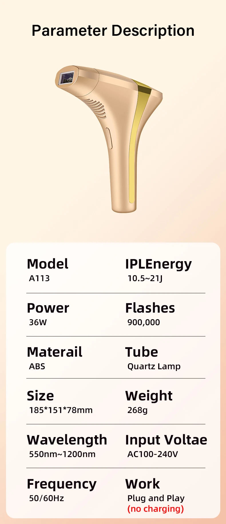 Épilateur laser IPL KODO A113 – 4 en 1 indolore, visage & corps, 900k flashs