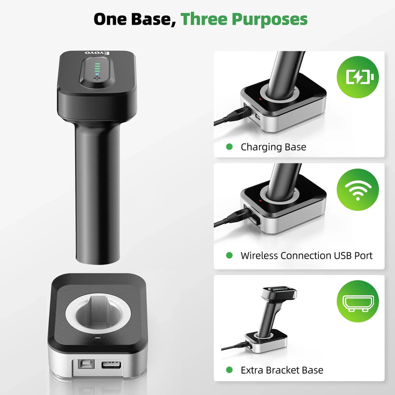 Scanner de codes-barres 2D Eyoyo EY-029 – Bluetooth, sans fil 2.4G et USB, batterie 2500 mAh